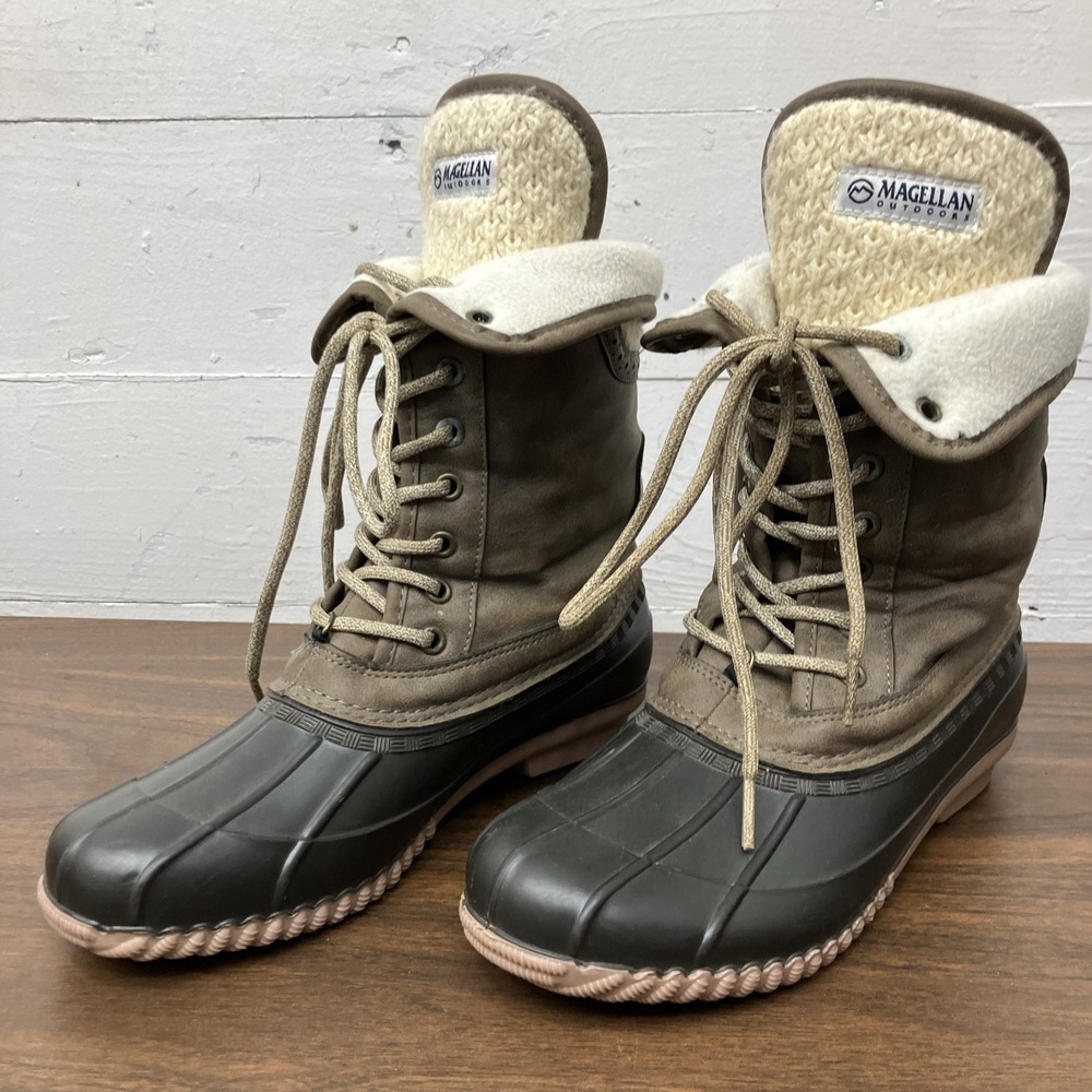 Women's Magellan Outdoors Insulated Lace-Up Sweater Duck Rain Boots Size 7B